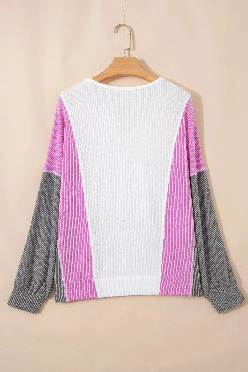 Ribbed Raw Seam Color Block Patchwork Long Sleeve Top sold by Charming Charlie product image thumbnail 4