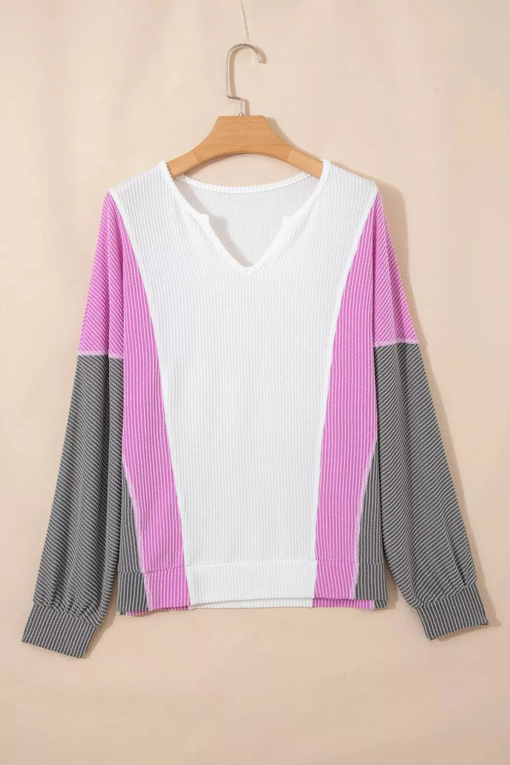 Ribbed Raw Seam Color Block Patchwork Long Sleeve Top sold by Charming Charlie product image thumbnail 3