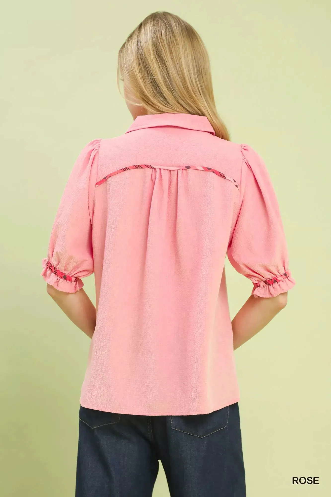 Umgee Scalloped Trim Blouse with Puff Sleeves sold by Charming Charlie product image thumbnail 4