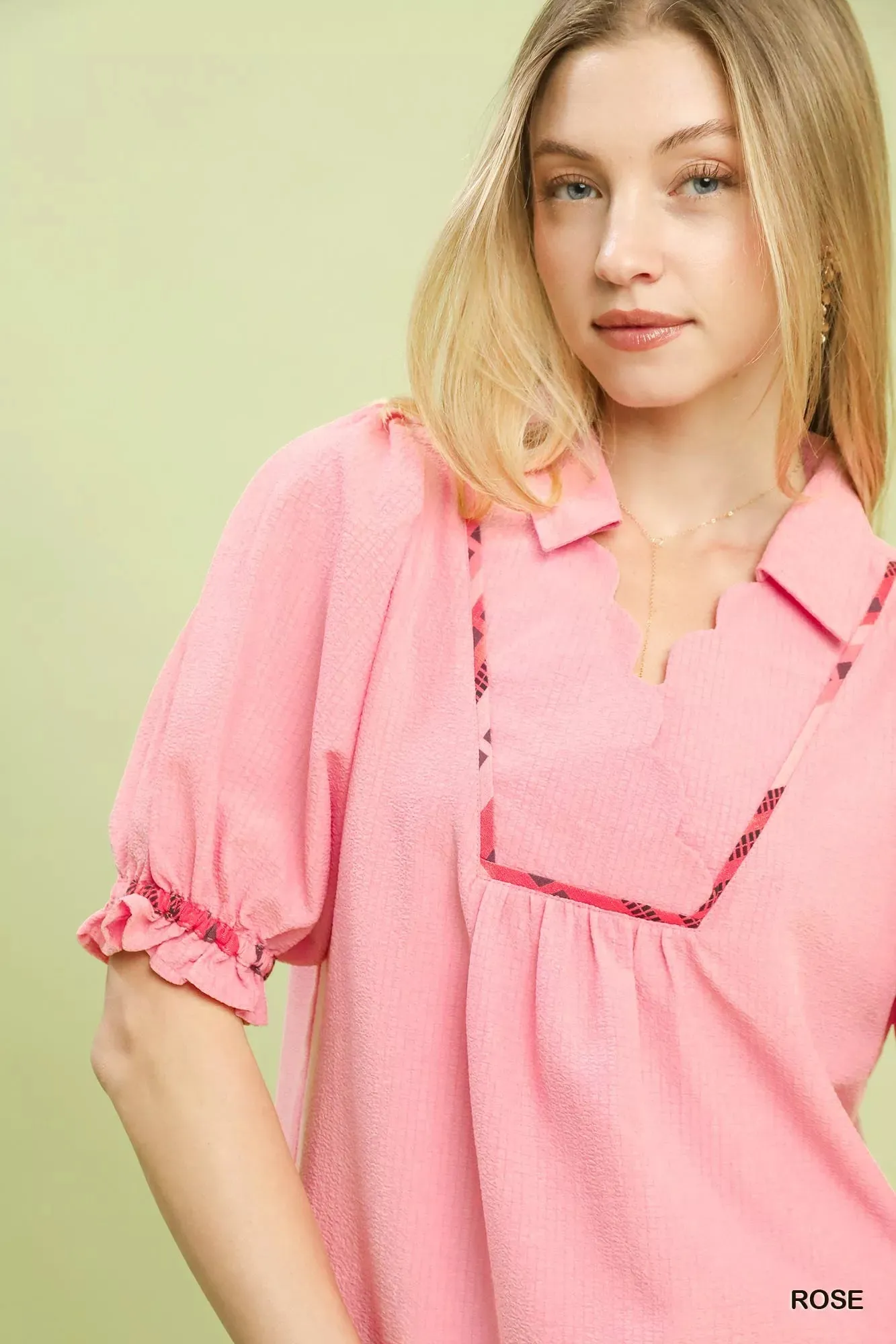 Umgee Scalloped Trim Blouse with Puff Sleeves sold by Charming Charlie product image thumbnail 5