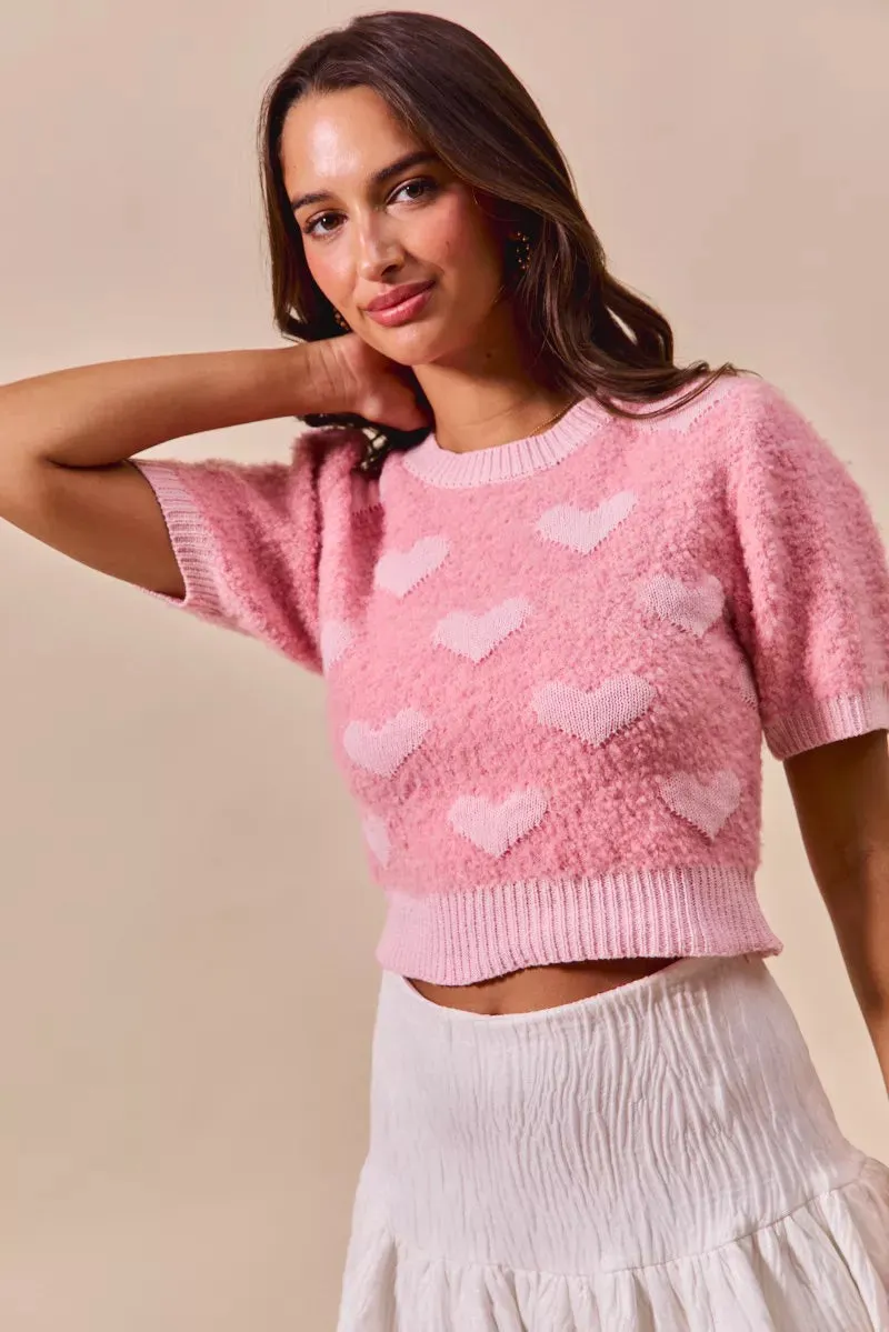 SO ME All Over Heart Valentine Cropped Sweater sold by Charming Charlie product image thumbnail 4