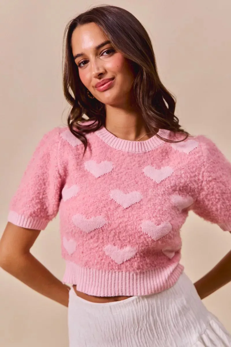 SO ME All Over Heart Valentine Cropped Sweater sold by Charming Charlie