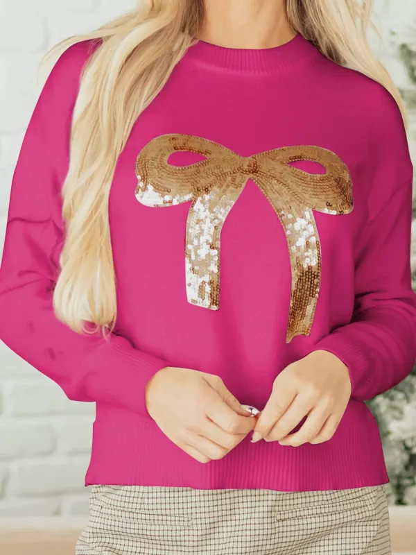 Sequined Bow Graphic Christmas Holiday Sweater sold by Charming Charlie