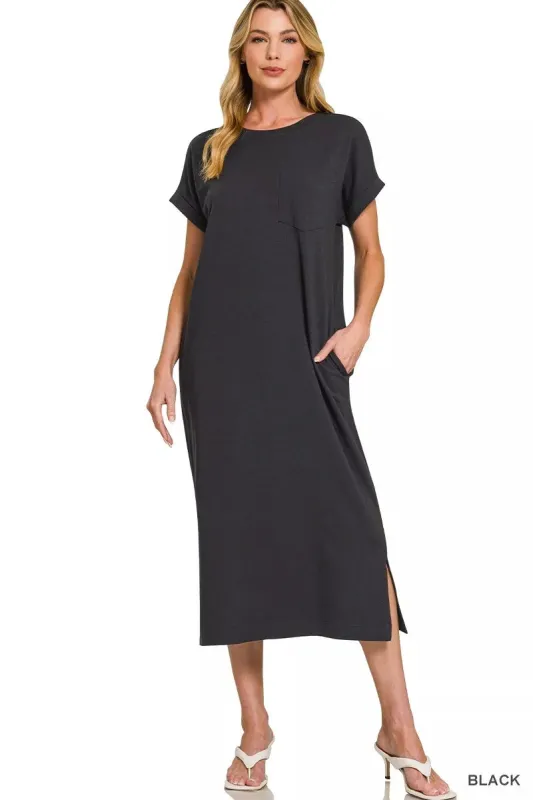 Zenana Round Neck Short Sleeve Midi Dress sold by Charming Charlie