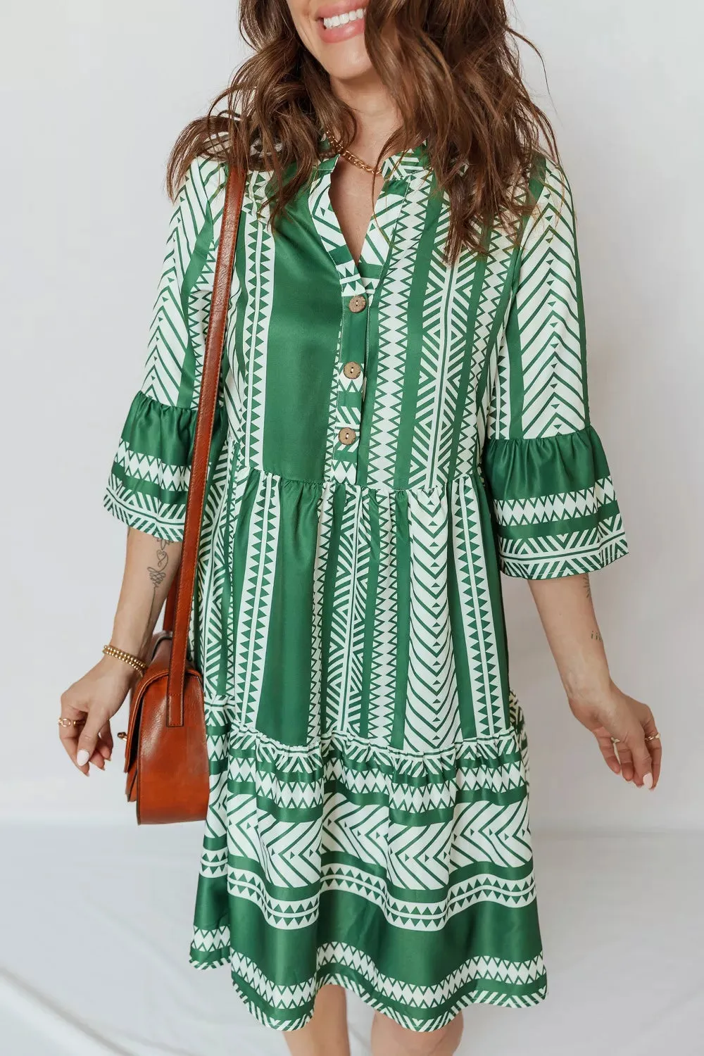 Ethnic Print Half Button 3/4 Sleeve Casual Dress sold by Charming Charlie product image thumbnail 3