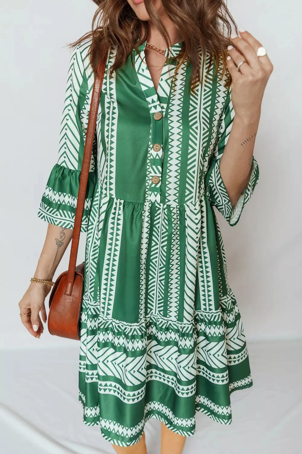 Ethnic Print Half Button 3/4 Sleeve Casual Dress sold by Charming Charlie product image thumbnail 2