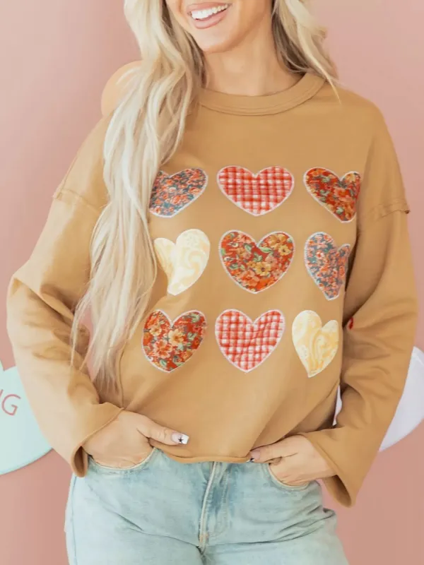 Plaid Floral Heart Stitched Exposed Seam Mineral Wash Sweatshirt sold by Charming Charlie