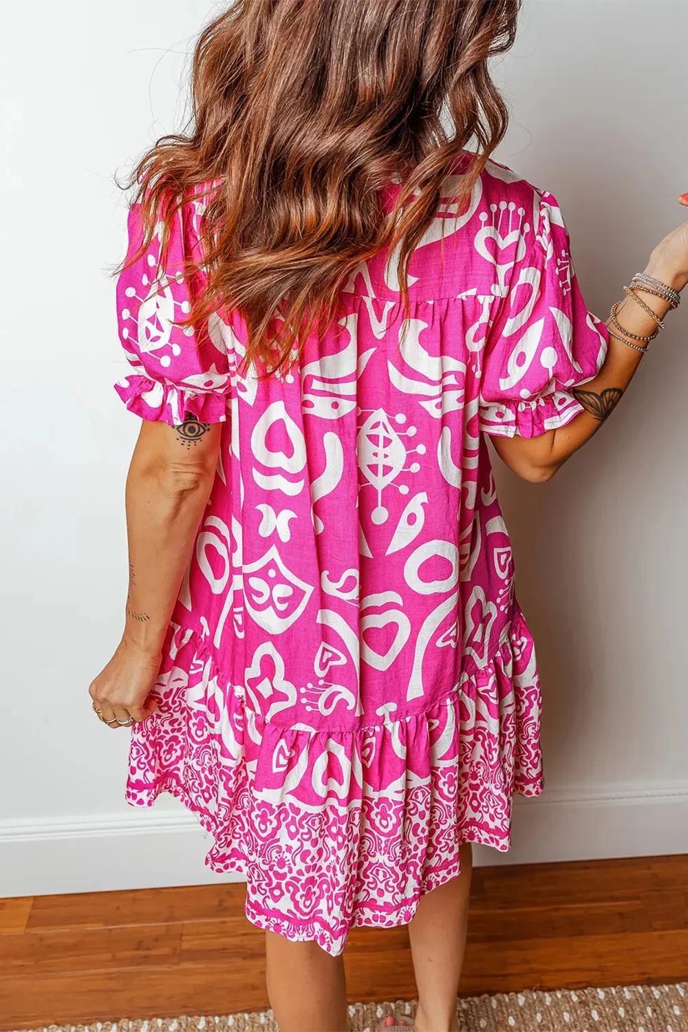 Mixed Print Contrast Trim V Neck Short Sleeve Flared Dress sold by Charming Charlie product image thumbnail 2