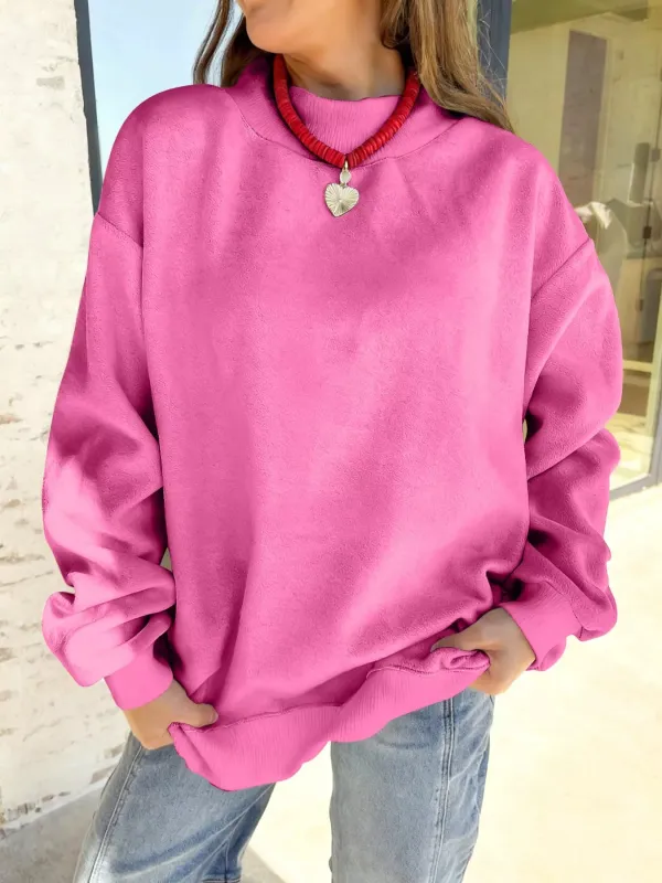 Casual Solid Color Mock Neck Sweatshirt sold by Charming Charlie