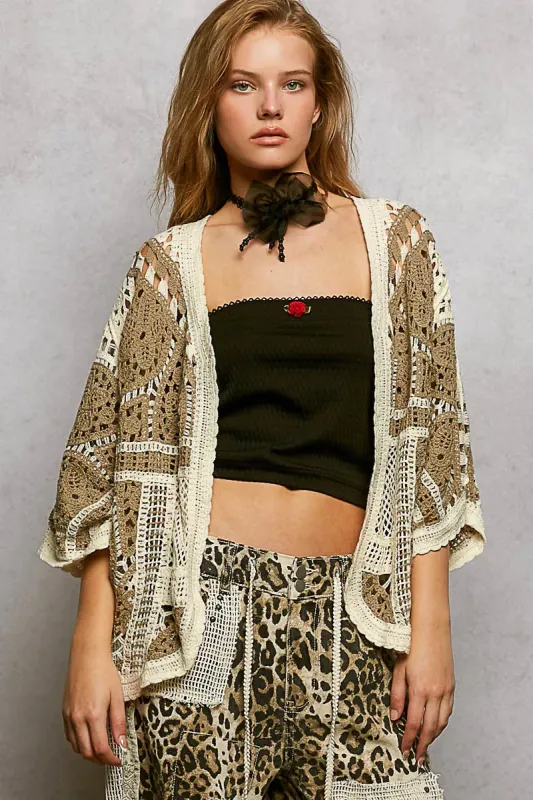 POL Open Front Crochet Cardigan with Scalloped Edge made by Trendsi