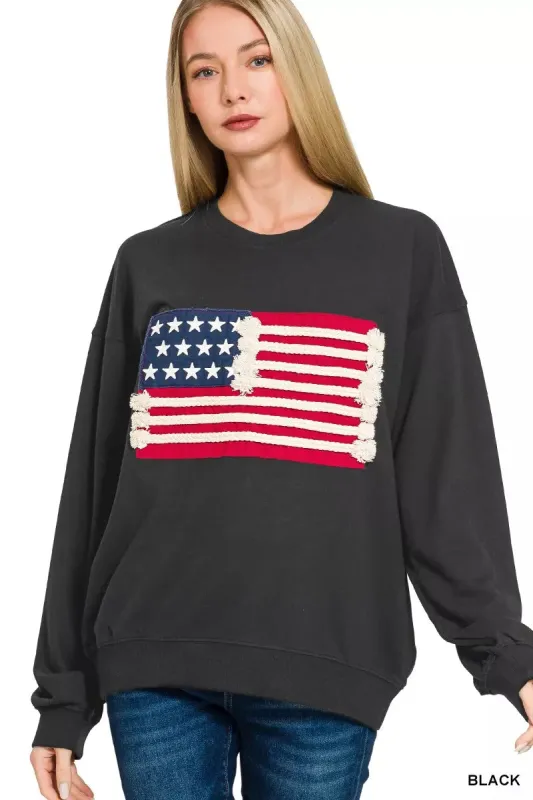 Zenana French Terry American Flag Pullover made by Trendsi