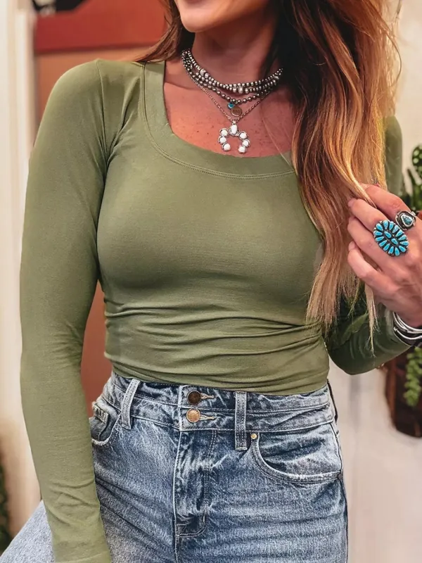 Solid Color Long Sleeve Fitted Top sold by Charming Charlie