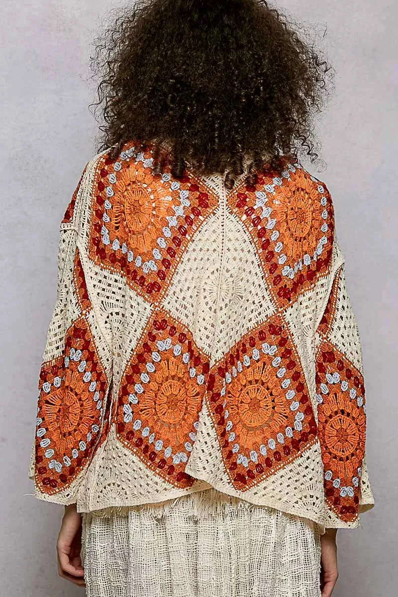POL Open Front Crochet Cardigan with Granny Square Pattern sold by Charming Charlie product image thumbnail 4
