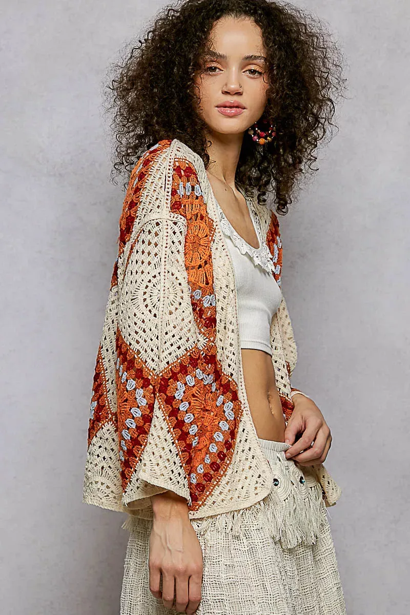 POL Open Front Crochet Cardigan with Granny Square Pattern sold by Charming Charlie product image thumbnail 3