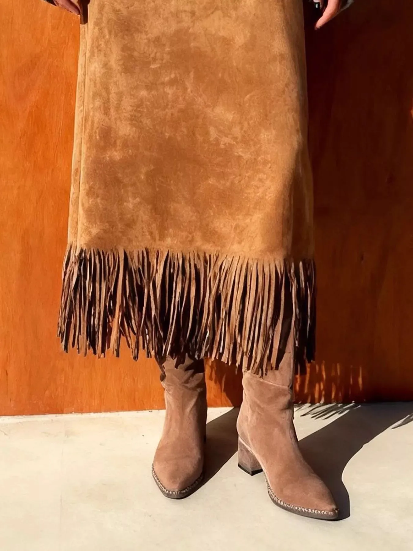 Suede Fringe Midi Skirt sold by Charming Charlie product image thumbnail 3