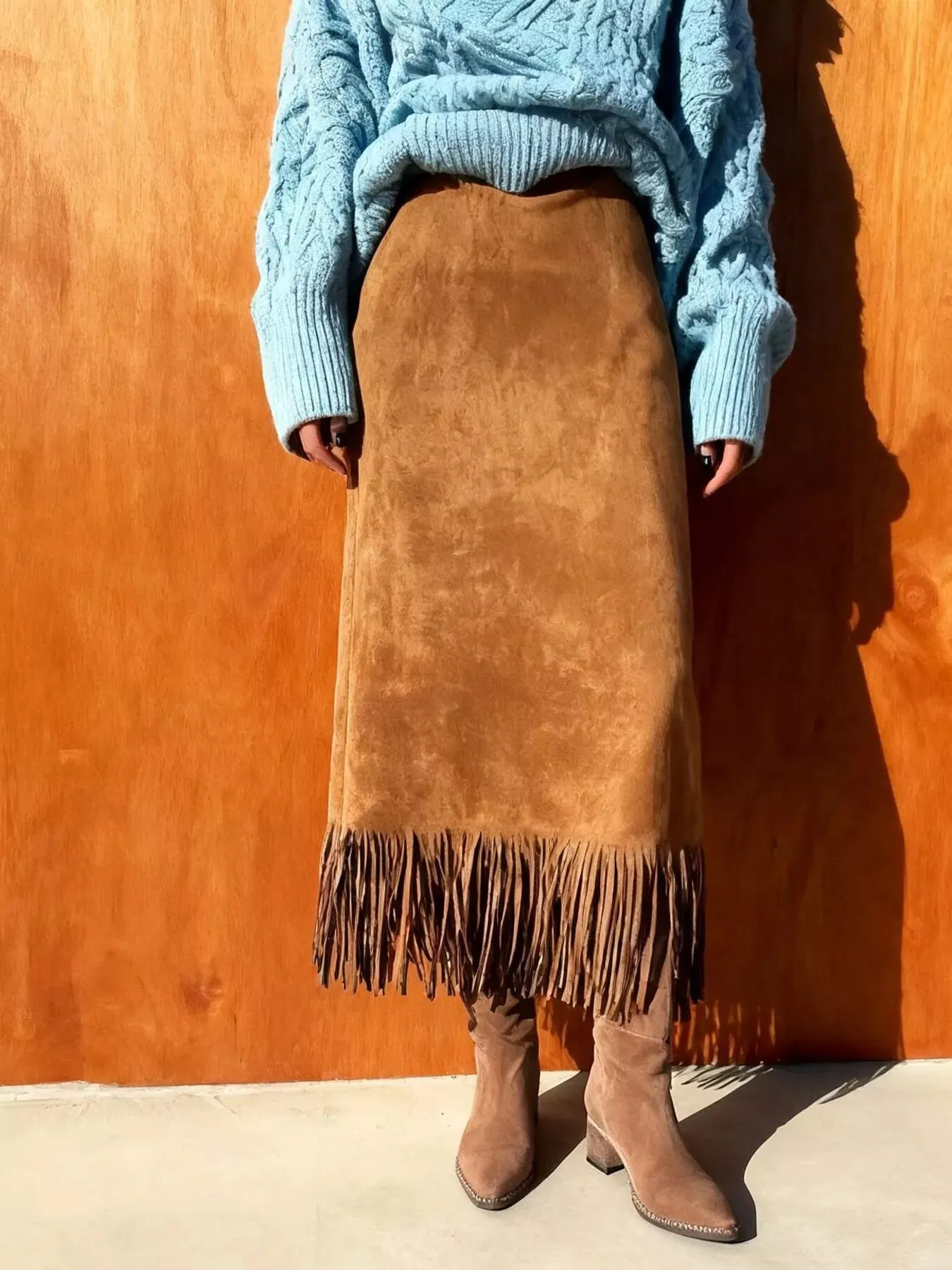 Suede Fringe Midi Skirt sold by Charming Charlie product image thumbnail 2