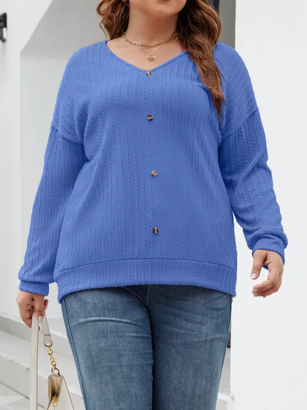 Plus Size V-Neck Dropped Shoulder Blouse sold by Charming Charlie