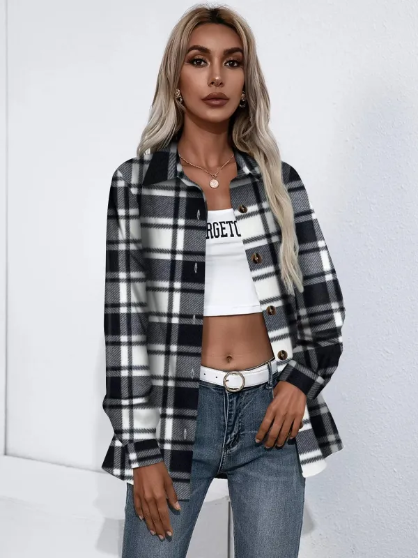 Plaid Button-Up Jacket made by Trendsi