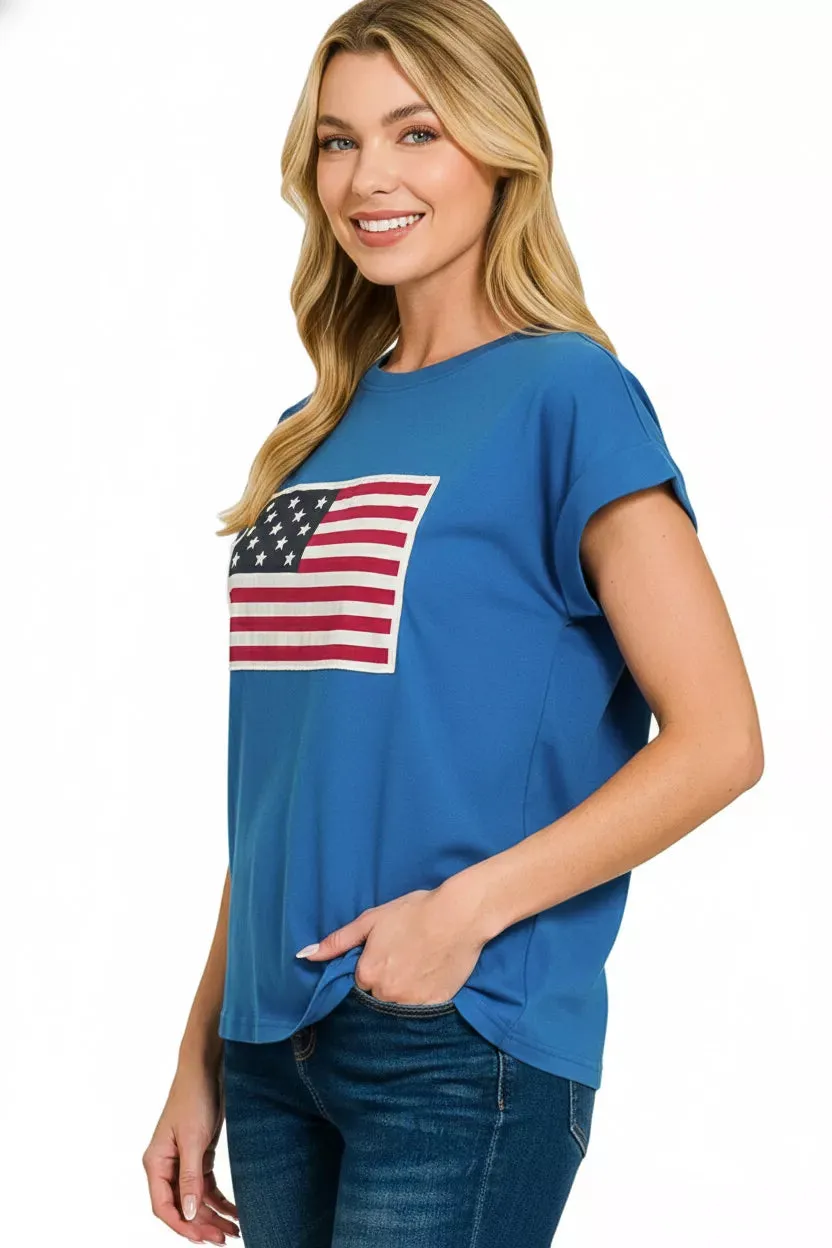 Zenana US Flag Round Neck Short Sleeve T-Shirt sold by Charming Charlie product image thumbnail 3