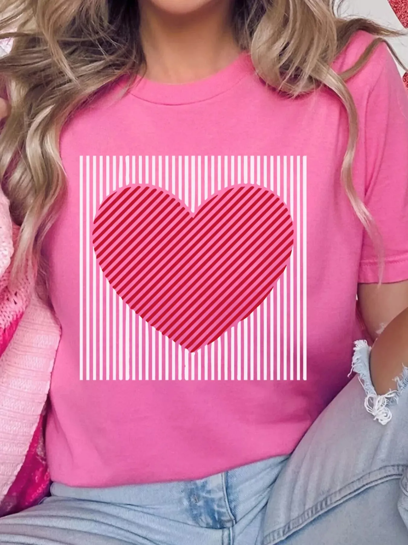 Contrast Striped Heart Printed Valentines Day T Shirt sold by Charming Charlie product image thumbnail 2