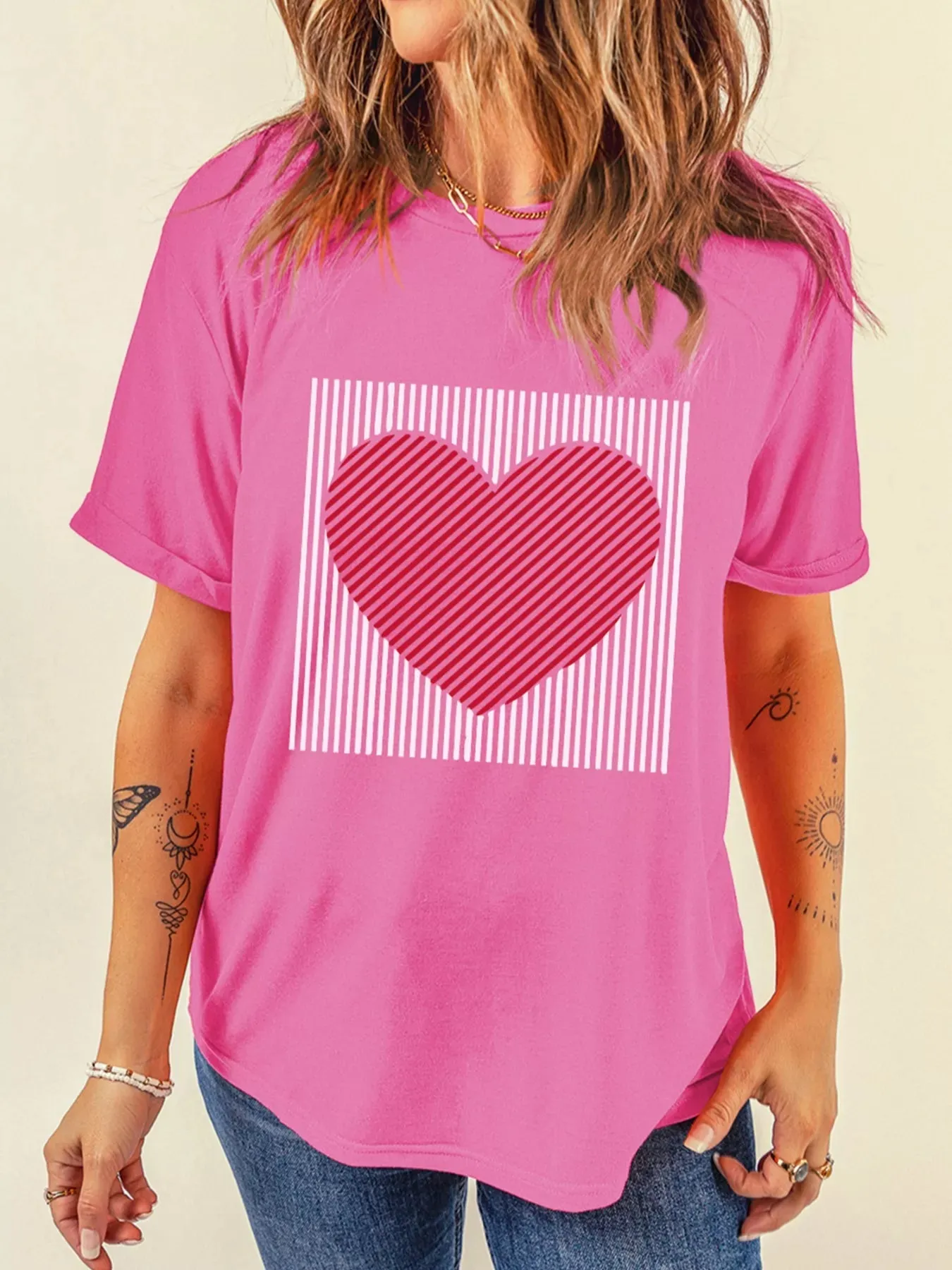 Contrast Striped Heart Printed Valentines Day T Shirt sold by Charming Charlie product image thumbnail 4