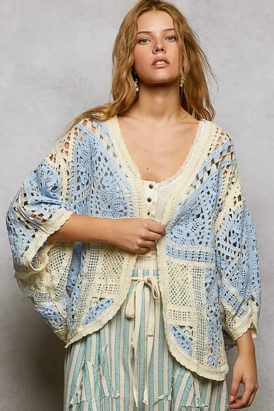 POL Open Front Crochet Cardigan with Scalloped Edge made by Trendsi