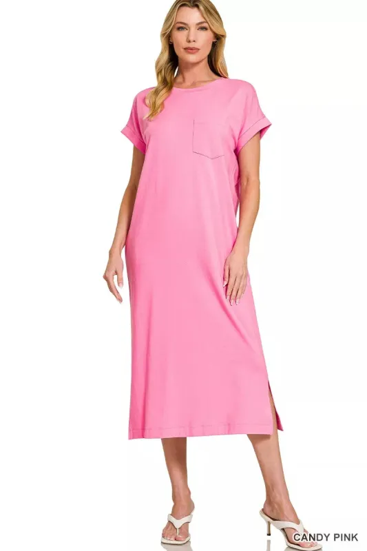 Zenana Round Neck Short Sleeve Midi Dress sold by Charming Charlie