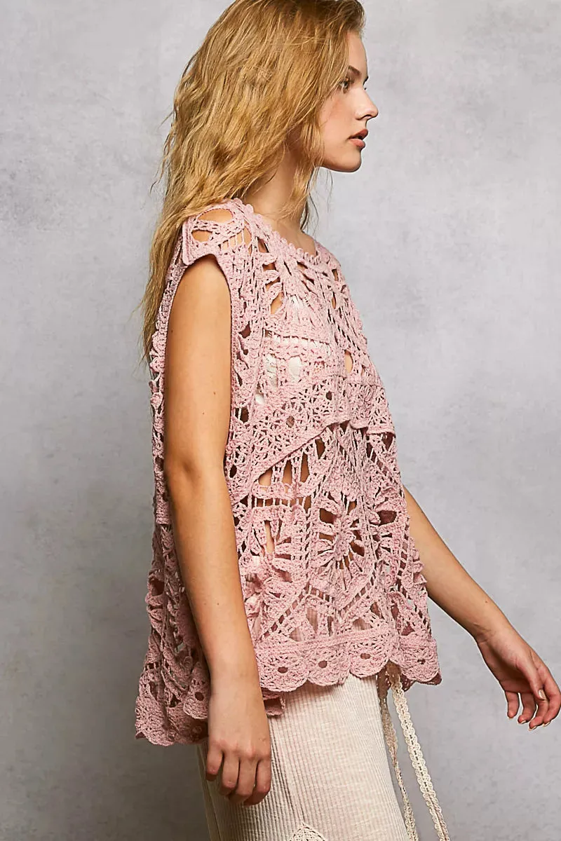 POL Openwork Round Neck Floral Crochet Tank sold by Charming Charlie product image thumbnail 3