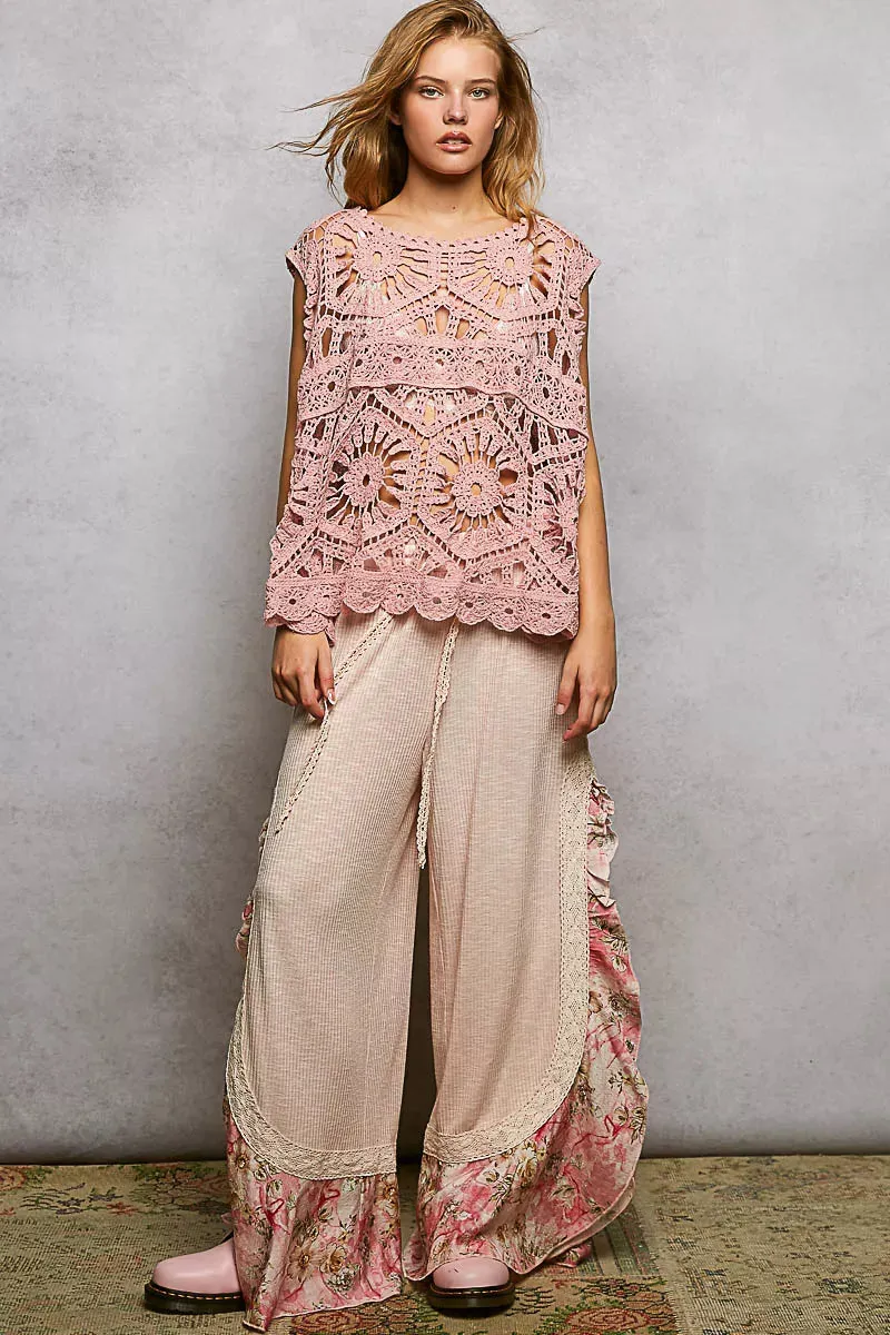 POL Openwork Round Neck Floral Crochet Tank sold by Charming Charlie product image thumbnail 4