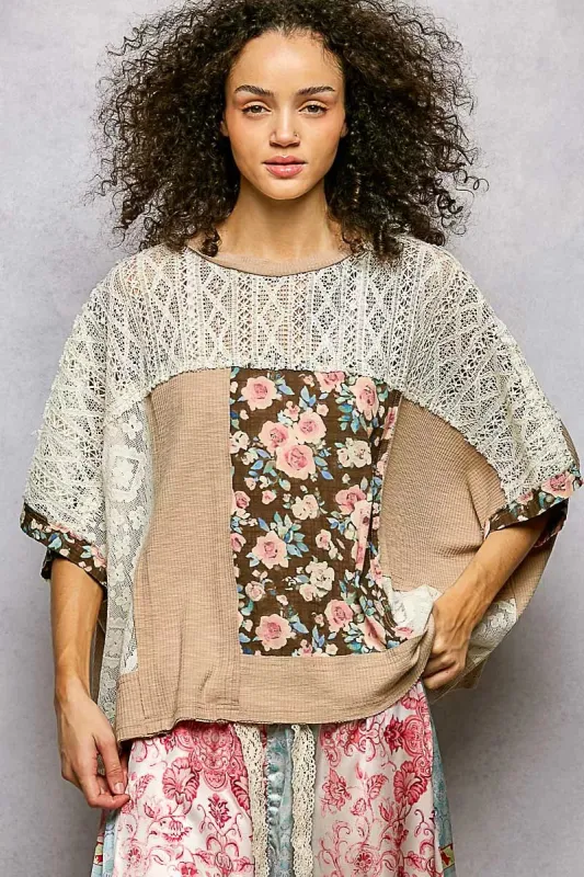 POL Floral Patchwork Lace Accent Blouse sold by Charming Charlie