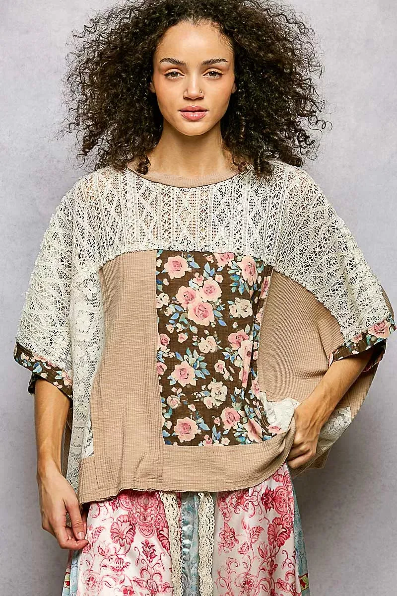 POL Floral Patchwork Lace Accent Blouse sold by Charming Charlie