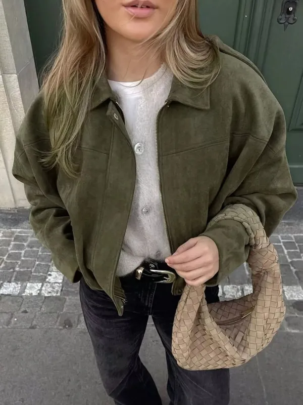 Zip Up Dropped Shoulder Jacket sold by Charming Charlie