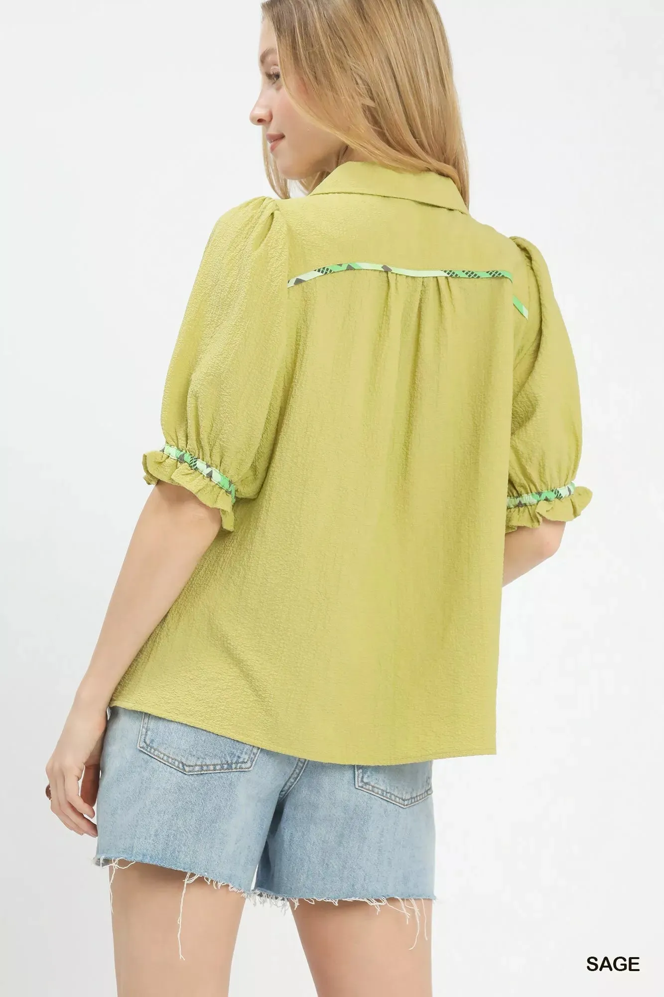 Umgee Scalloped Trim Blouse with Puff Sleeves sold by Charming Charlie product image thumbnail 5