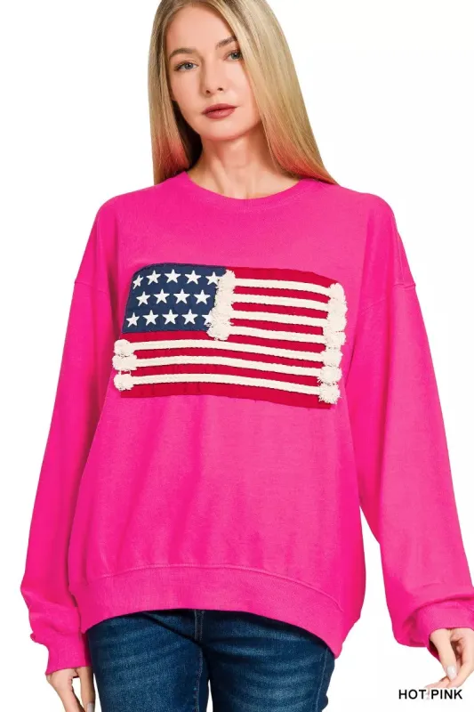 Zenana French Terry American Flag Pullover made by Trendsi