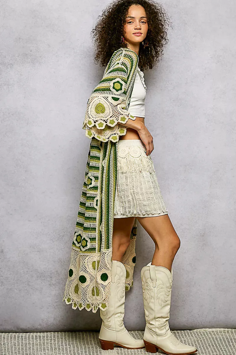 POL Striped and Floral Pattern Crochet Longline Cardigan sold by Charming Charlie product image thumbnail 4