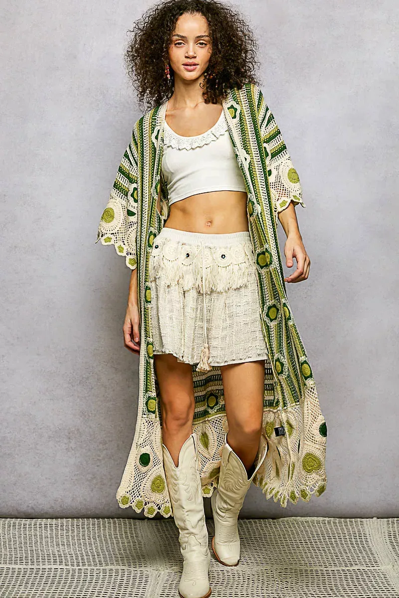 POL Striped and Floral Pattern Crochet Longline Cardigan sold by Charming Charlie product image thumbnail 2