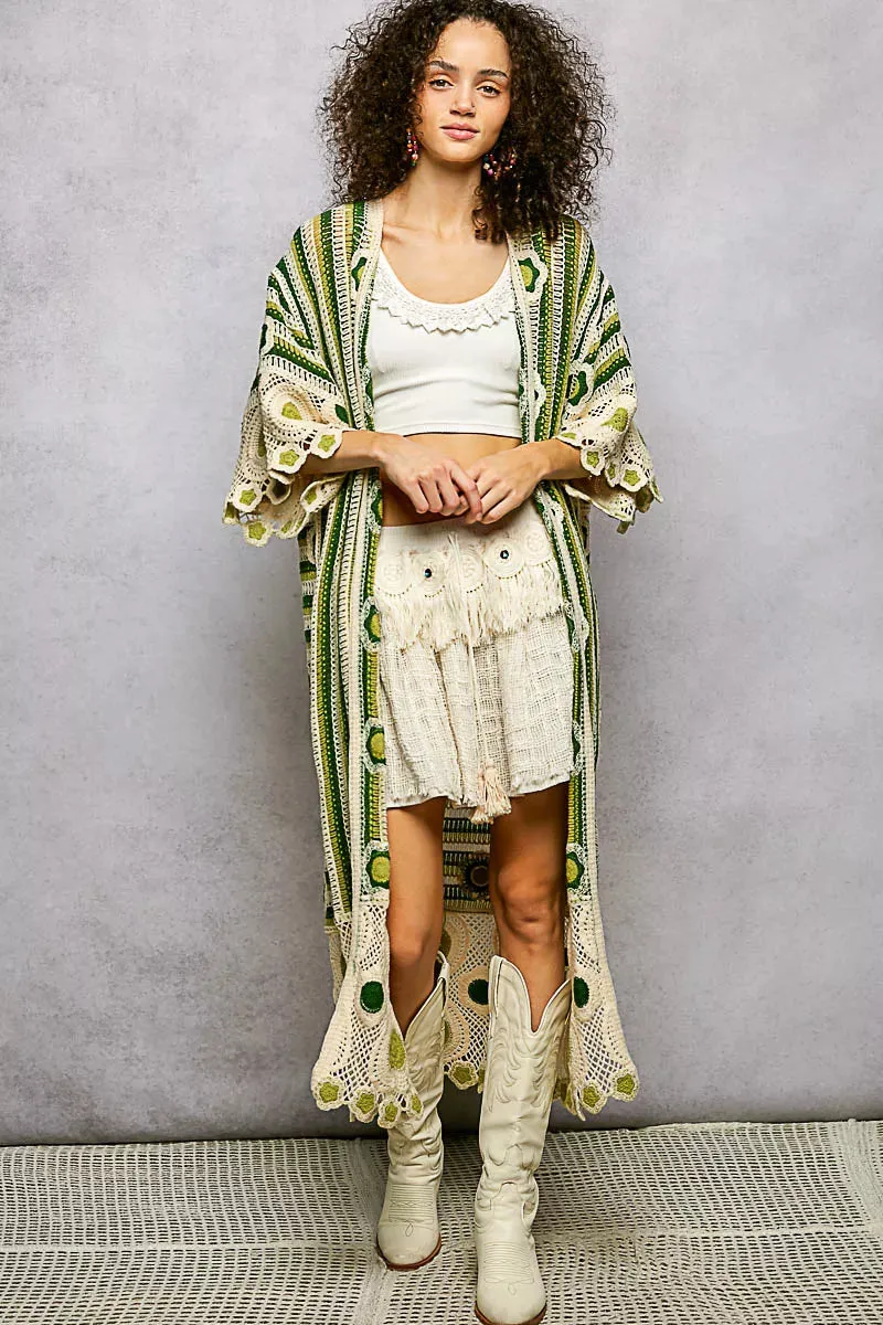 POL Striped and Floral Pattern Crochet Longline Cardigan sold by Charming Charlie product image thumbnail 3