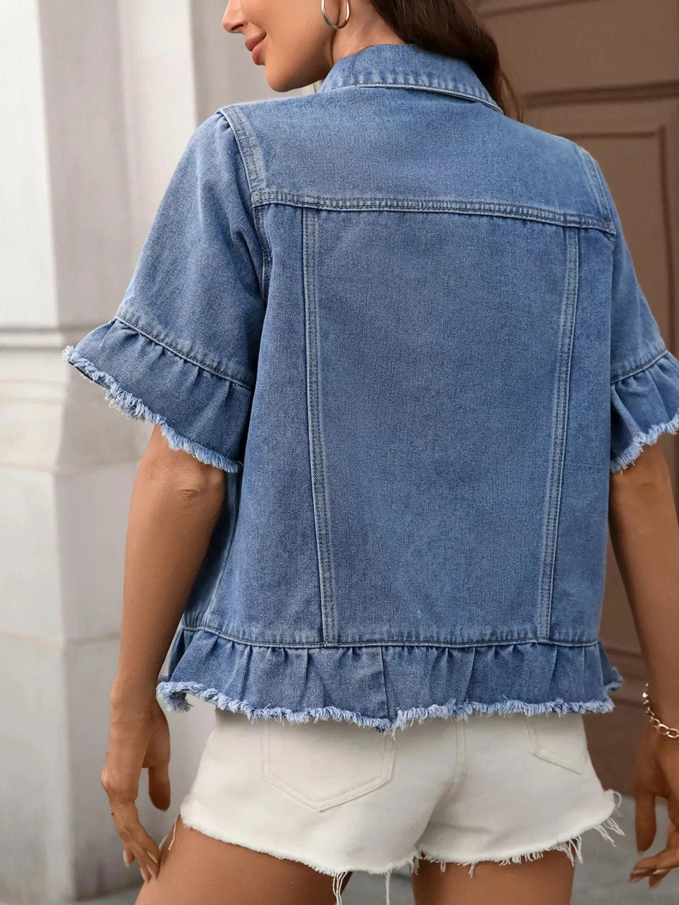 Raw Hem Button Up Denim Jacket sold by Charming Charlie product image thumbnail 2