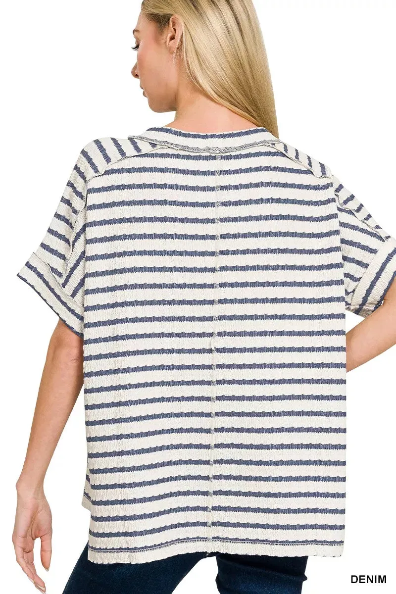 Zenana Striped Short Sleeve Hi-low Tee sold by Charming Charlie product image thumbnail 3
