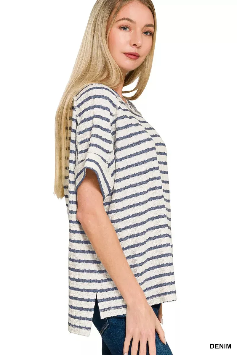 Zenana Striped Short Sleeve Hi-low Tee sold by Charming Charlie product image thumbnail 2