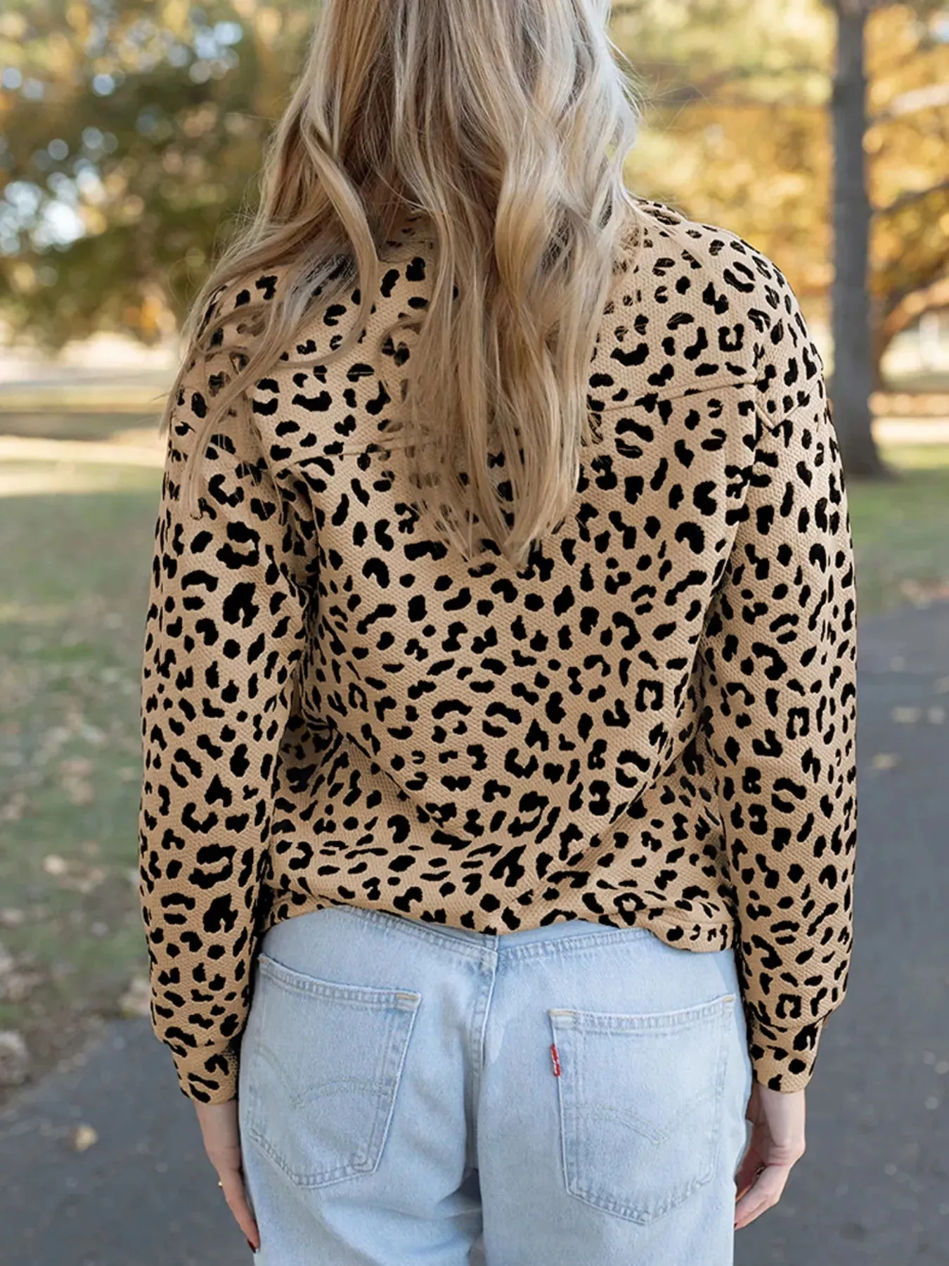 Leopard Polo Collar V Neck Pullover Top sold by Charming Charlie product image thumbnail 2