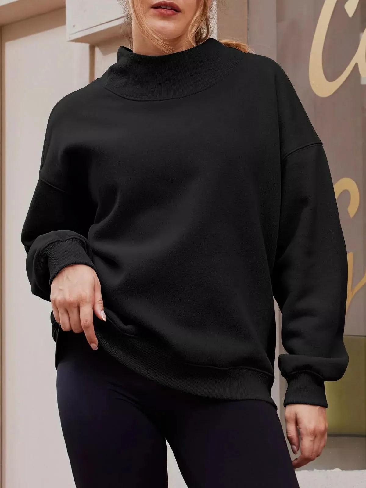 Mock Neck Dropped Shoulder Sweatshirt sold by Charming Charlie product image thumbnail 4