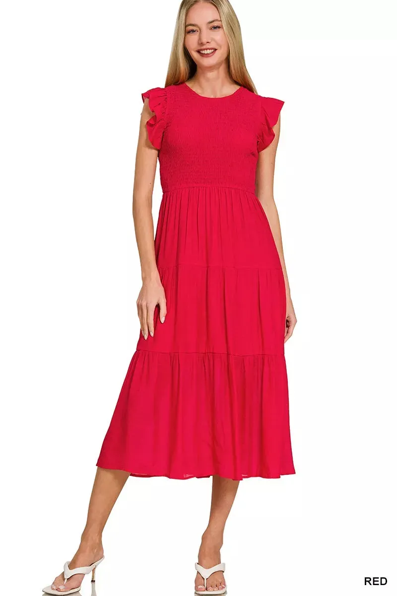 Zenana Woven Smocked Ruffle Sleeve Midi Dress sold by Charming Charlie product image thumbnail 3