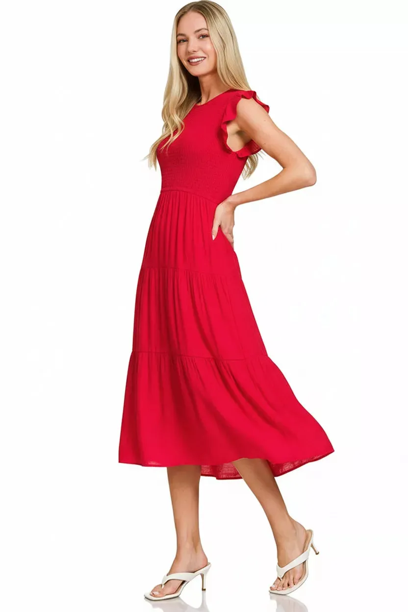 Zenana Woven Smocked Ruffle Sleeve Midi Dress sold by Charming Charlie product image thumbnail 2