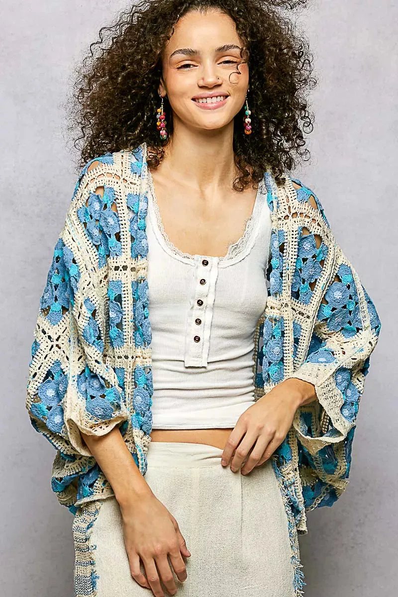POL Open Front Floral Crochet Cardigan sold by Charming Charlie