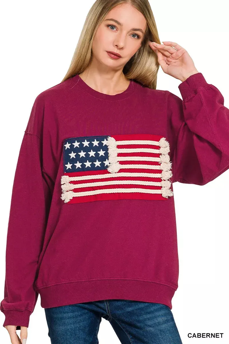 Zenana French Terry American Flag Pullover sold by Charming Charlie