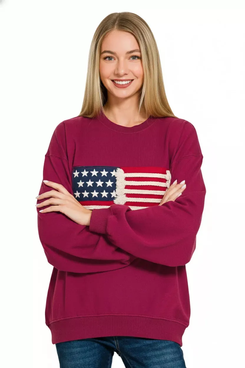 Zenana French Terry American Flag Pullover sold by Charming Charlie product image thumbnail 2