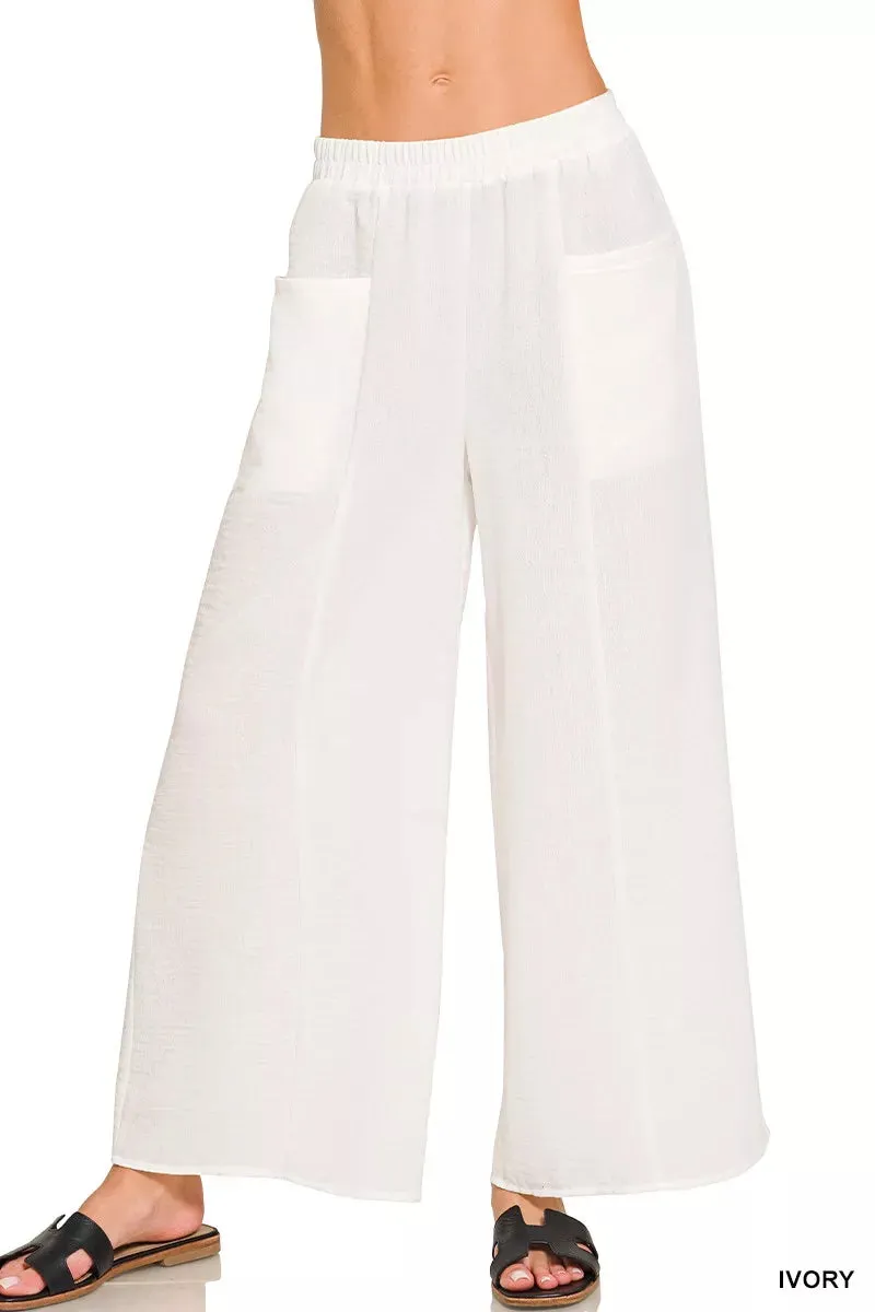 Zenana Woven Airflow Elastic Waistband Pants sold by Charming Charlie