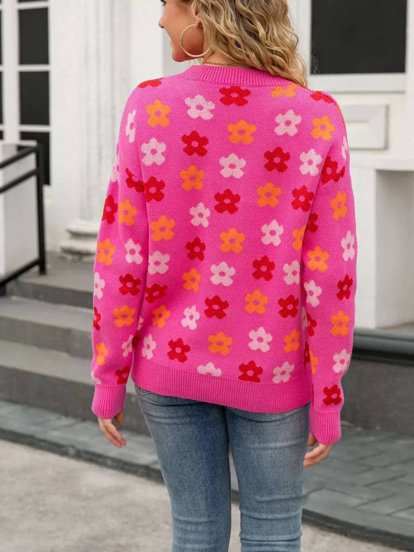 Flower Ribbed Trimmed Drop Shoulder Sweater sold by Charming Charlie product image thumbnail 2
