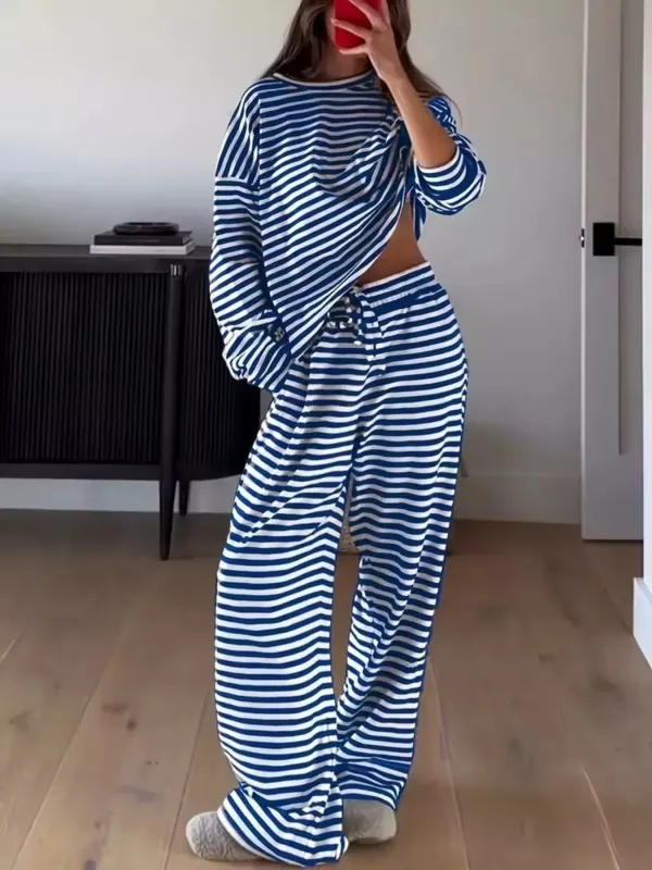Striped Long Sleeve Top and Pants Set made by Trendsi